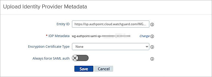 Screenshot of upload identity provider metadata dialog box.